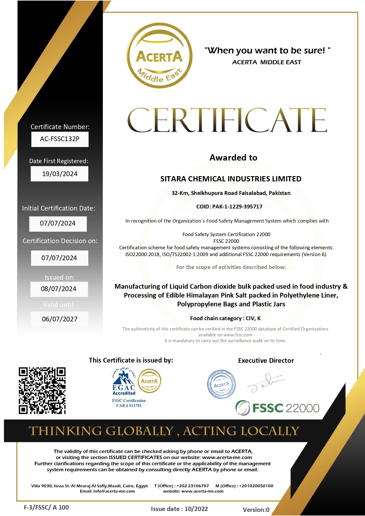 FSSC 22000 Acerta Certificate